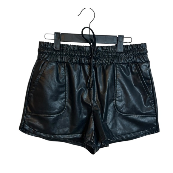 Rewash Black Faux Leather Drawstring Shorts - Picture 1 of 3
